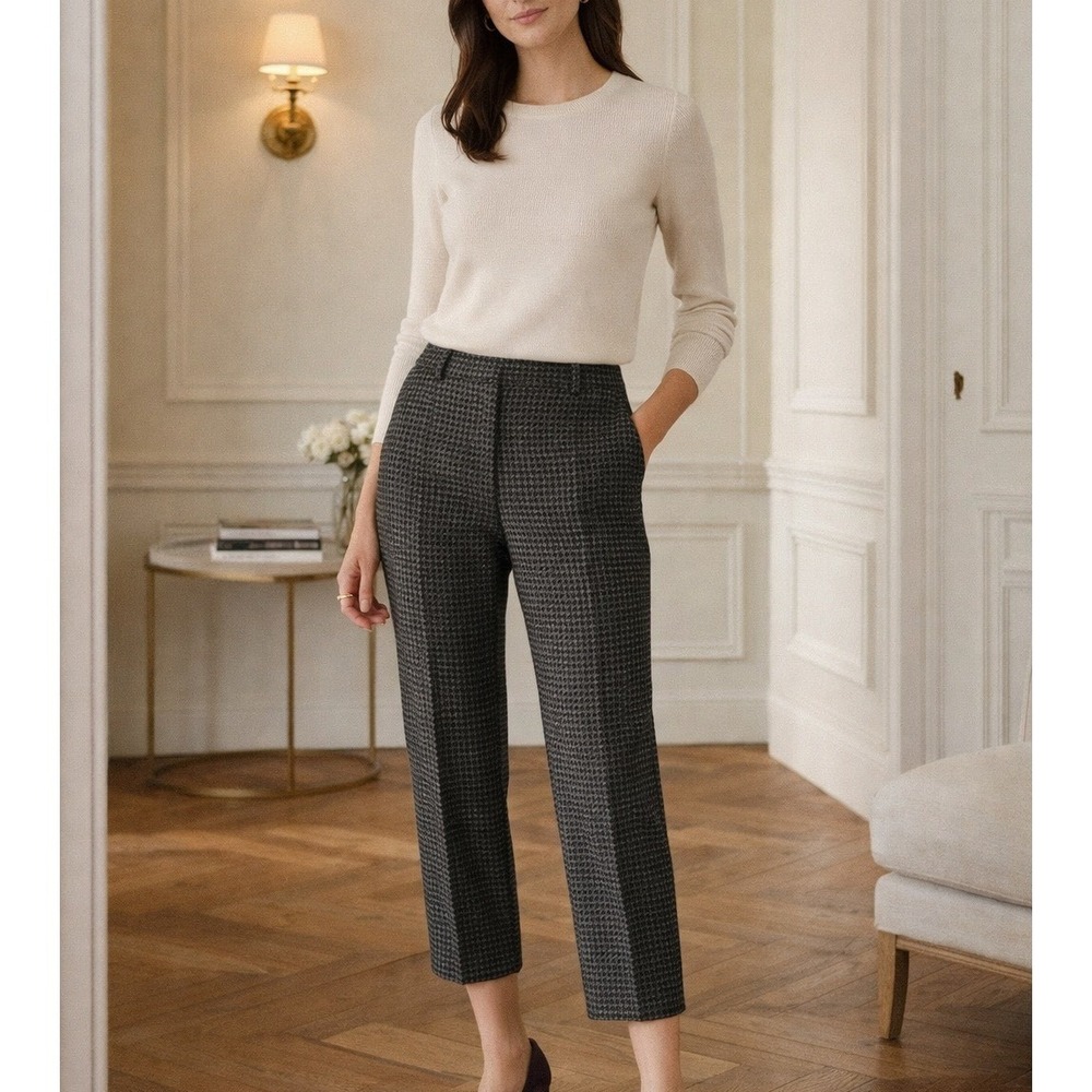 J Crew Peyton Sz 12 Gray 100% Wool Cropped Ankle Pants Tailored Dark Academia‎